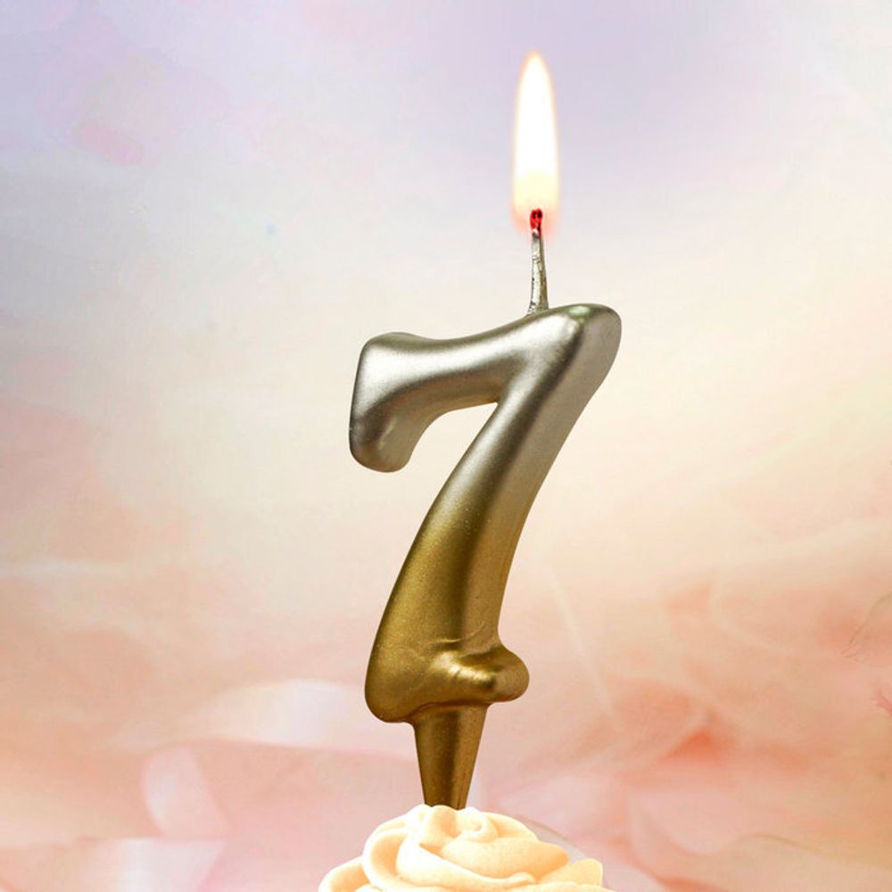 Свеча Цифра, 7, Золото/Серебро, Градиент, 8 см, 1 шт.