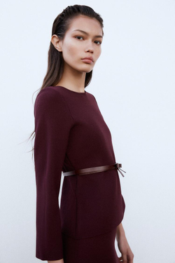 ZARA ТРИКОТАЖНЫЙ ТОП С РЕМНЕМ, ГРАНАТОВЫЙ