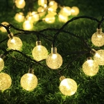 Гирлянда для улицы «Роса» 3м, 20 ламп LED чёрный провод, 2 реж, IP-55, Теплый белый (солнечная батарея).