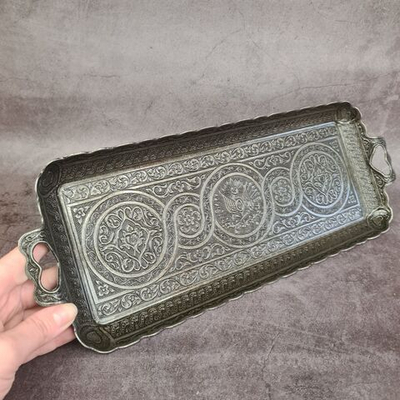 Поднос прямоугольный 35*14см декоративный с ручками "Традиционный" металлический /ACAR.Турция (бронзовый)