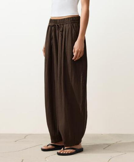 Oysho Брюки-баллоны из 100% льна, темно-коричневый