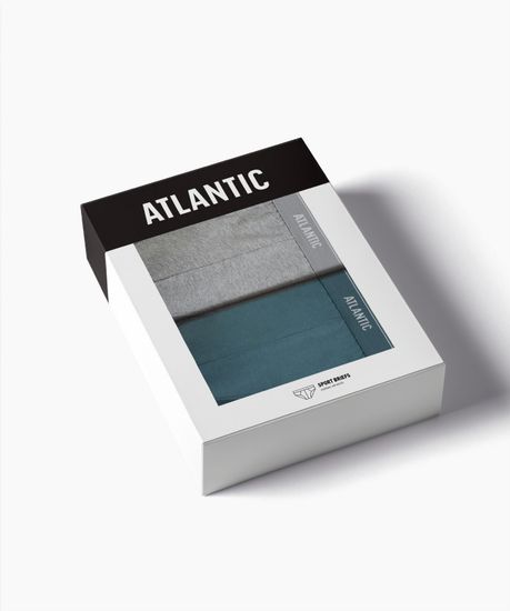 Мужские трусы (2шт) слипы спорт Atlantic 2RMP-094, хлопок, серый меланж + морской