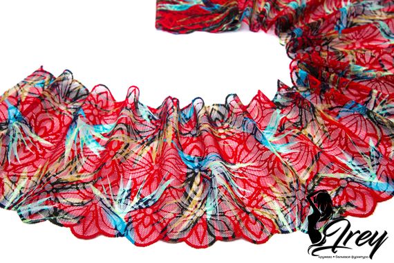 03-235 Кружево эластичное 21 см, Hawaii, красный/голубой/ментол