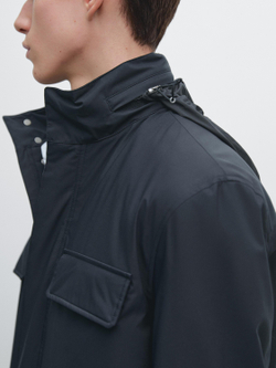 Massimo Dutti Водоотталкивающая стеганая куртка с карманами, темно-синий