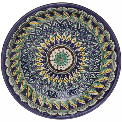 Ляган глубокий 34см синий Риштанская Керамика