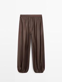Massimo Dutti Свободные атласные брюки-баллон, коричневый