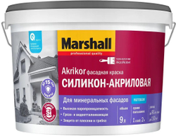 Краска фасадная силикон акриловая Marshall Akrikor водно-дисперсионная для минеральных фасадов белая 9 л.