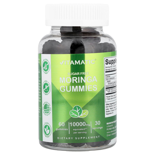 Vitamatic, жевательные таблетки с морингой без сахара, 60 жевательных таблеток (5000 мг в 1 жевательной таблетке)