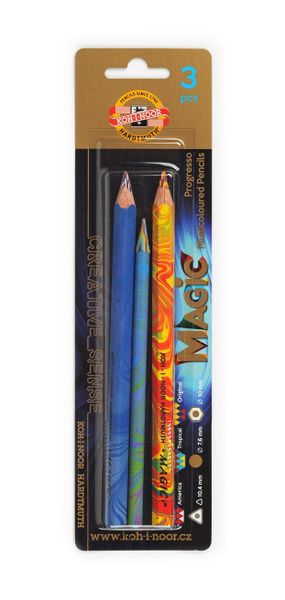 Набор многоцветных карандашей MAGIC: 2 утолщенных и 1 цельнографитный карандаш без деревянного корпуса, покрытый для удобства использования лаком, упаковка - блистер.