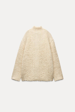 ZARA ТРИКОТАЖНЫЙ КАРДИГАН С ВЫСОКИМ ВОРОТНИКОМ, ЭКРЮ