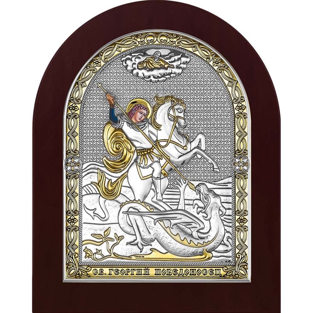 Великомученик Георгий Победоносец. Икона в серебряном окладе.