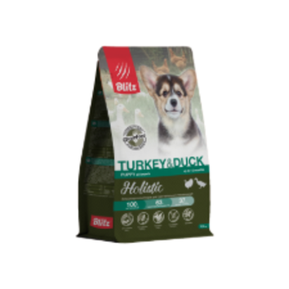 Сухой корм для щенков Blitz Holistic Turkey & Duck Puppy All Breeds (Grain Free) с индейкой и уткой, для щенков, беременных и кормящих сук до 12 месяцев Holistic Гипоаллергенный корм для чувствительного пищеварения 1,5 кг