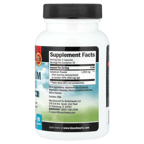 BioSchwartz, молозиво от животных травяного откорма, 40% IgG, 90 капсул (500 мг в 1 капсуле)