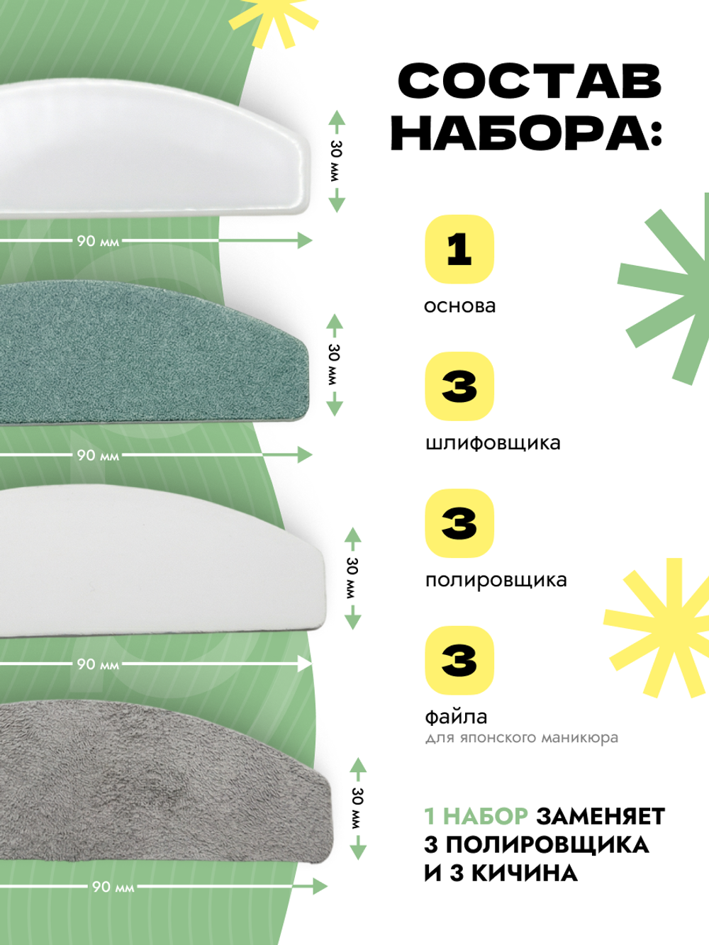 Набор сменных файлов для японского маникюра с основой, 3 комплекта