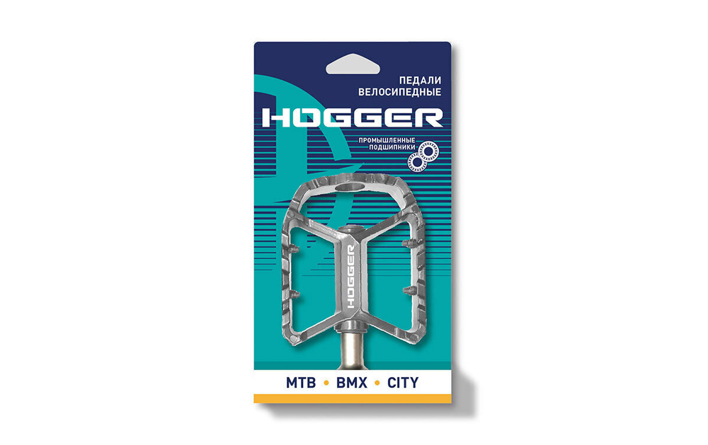 Педали HOGGER MTB алюминиевые, 109x90мм, резьба 9/16", промподшипники, серые