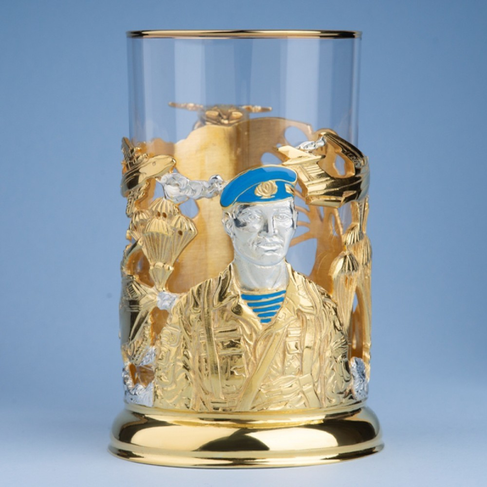 Подстаканник "ВДВ" c золочением и серебрением (художественное литье) в футляре