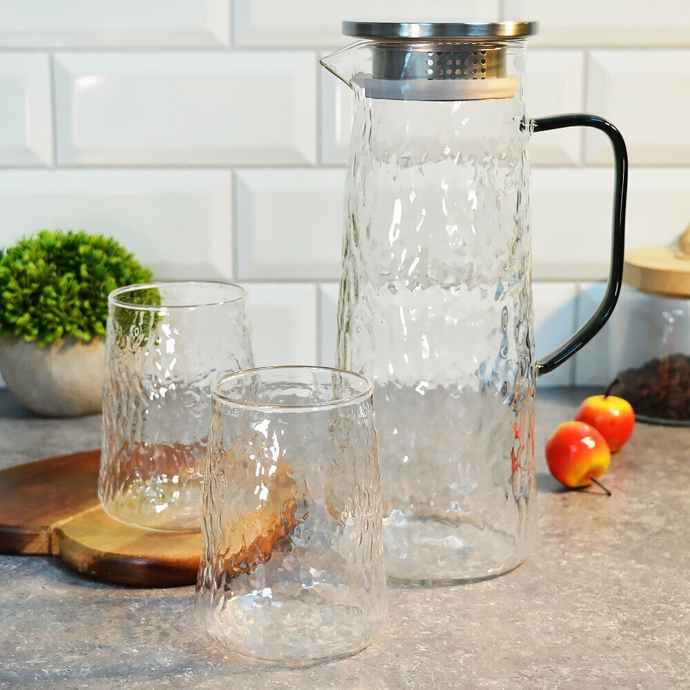Набор 3 предмета (кувшин 1,5л, 2 стакана 450мл) "Aroma", рельефное стекло
