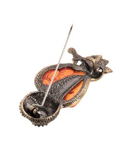 AM-2036 Брошь «Сова Ночь» (латунь, янтарь)