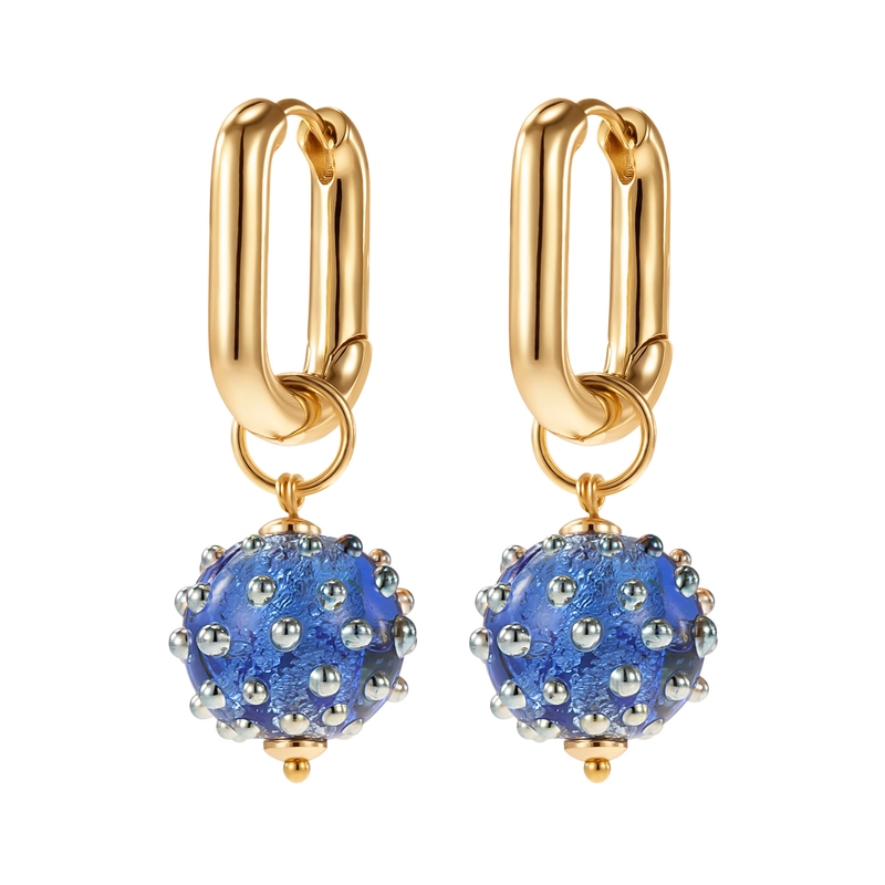 Серьги с синими бусинами Мурано