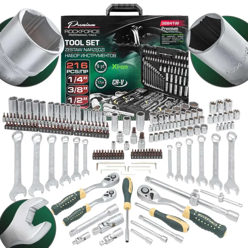 Набор инструментов 216пр. 1/4'', 3/8'', 1/2''(6гр.,12гр.) RockFORCE RF-38841W Premium
