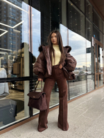 Брюки Fire Studio 047-1 клеш однотонные замшевые со стрелками и ремнем в комплекте