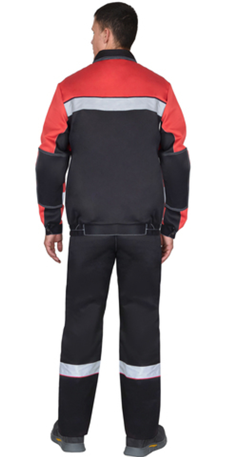 Костюм СИРИУС-ЛИГОР-2 куртка короткая, п/к, черный с красным и СОП