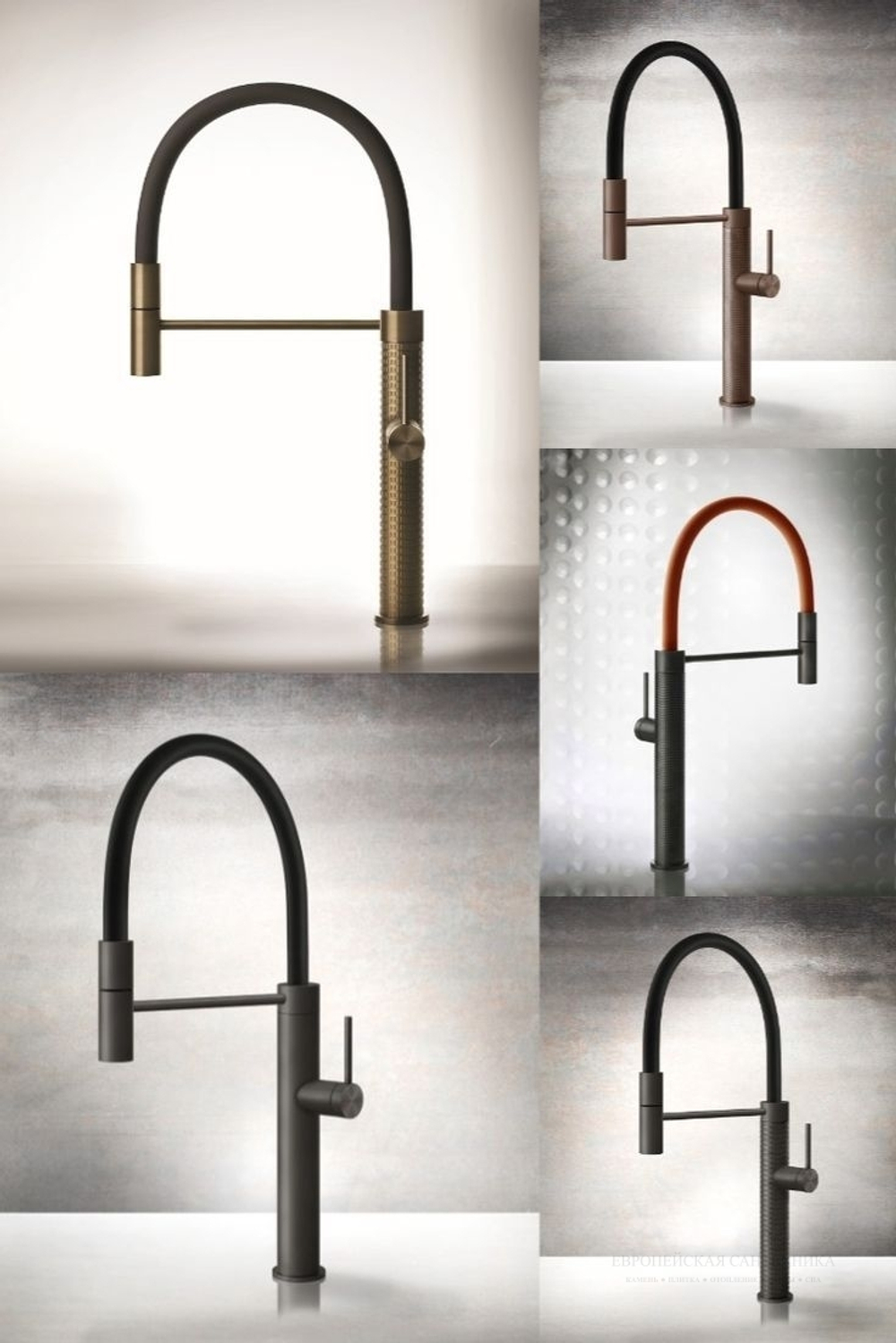 Cмеситель для кухни Gessi 316, полупрофессиональный, поворотный, с выдвижным душем, h480х269 мм, цвет Warm Bronze Brushed