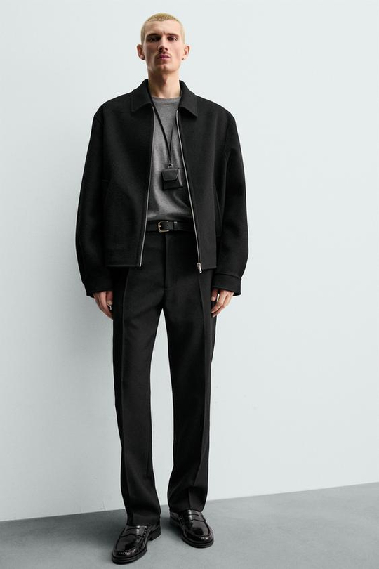 ZARA БРЮКИ ЧИНОС ИЗ 100% ШЕРСТИ ORIGINS, ЧЕРНЫЙ