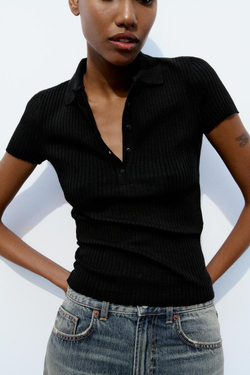 ZARA ТОП В РУБЧИК, ЧЕРНЫЙ