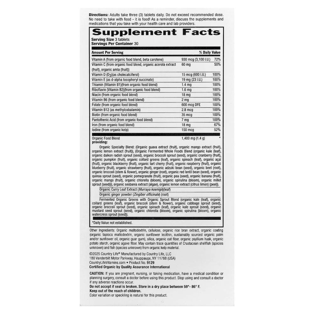 Country Life, Realfood Organics®, для беременных, 90 таблеток, которые легко глотать
