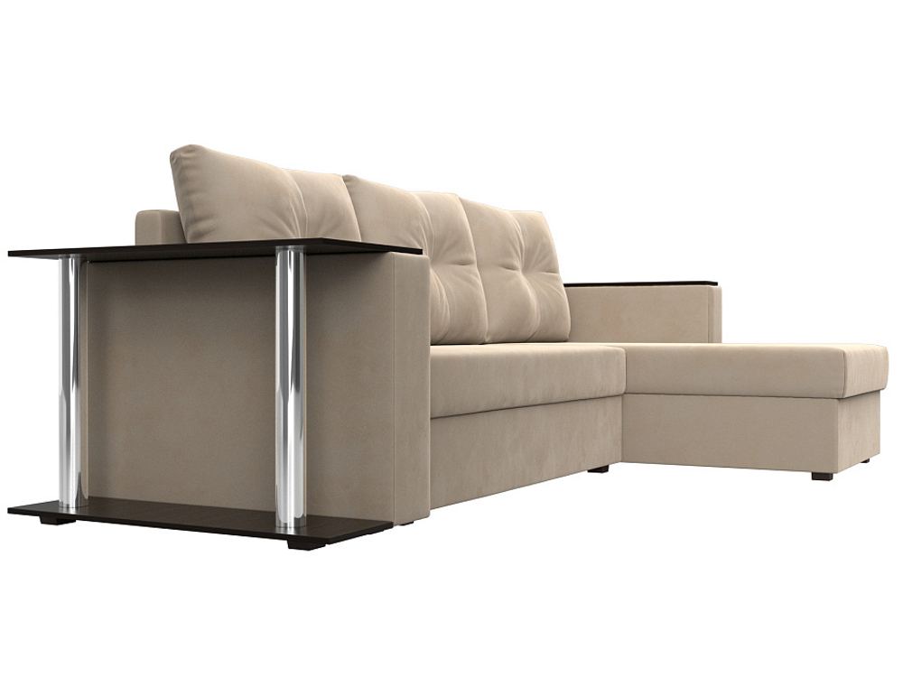 Диван угловой Атланта со столом правый угол, Бежевый, Велюр, 112492