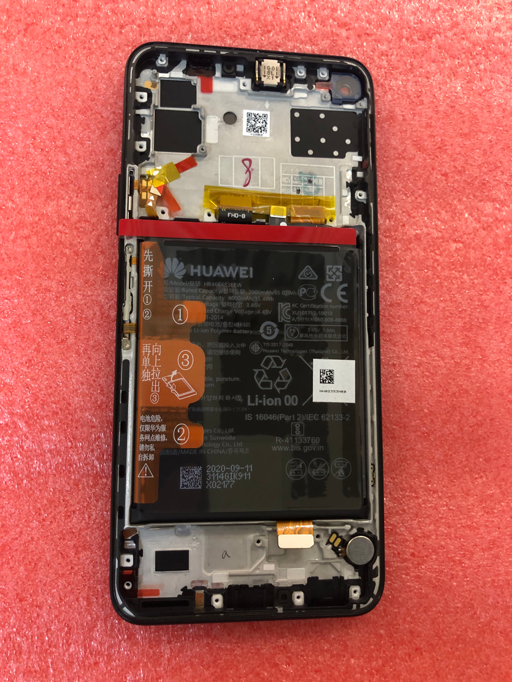 Дисплей для Huawei Honor 30S (CDY-NX9A) в сборе с рамкой и аккумулятором, Оригинал Сервисный