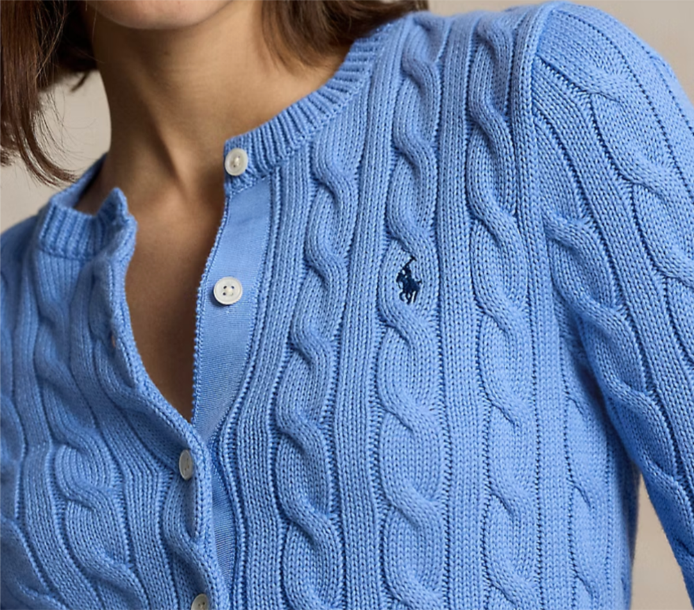 Кардиган из хлопка с круглым вырезом, вязаный косами Polo Ralph Lauren