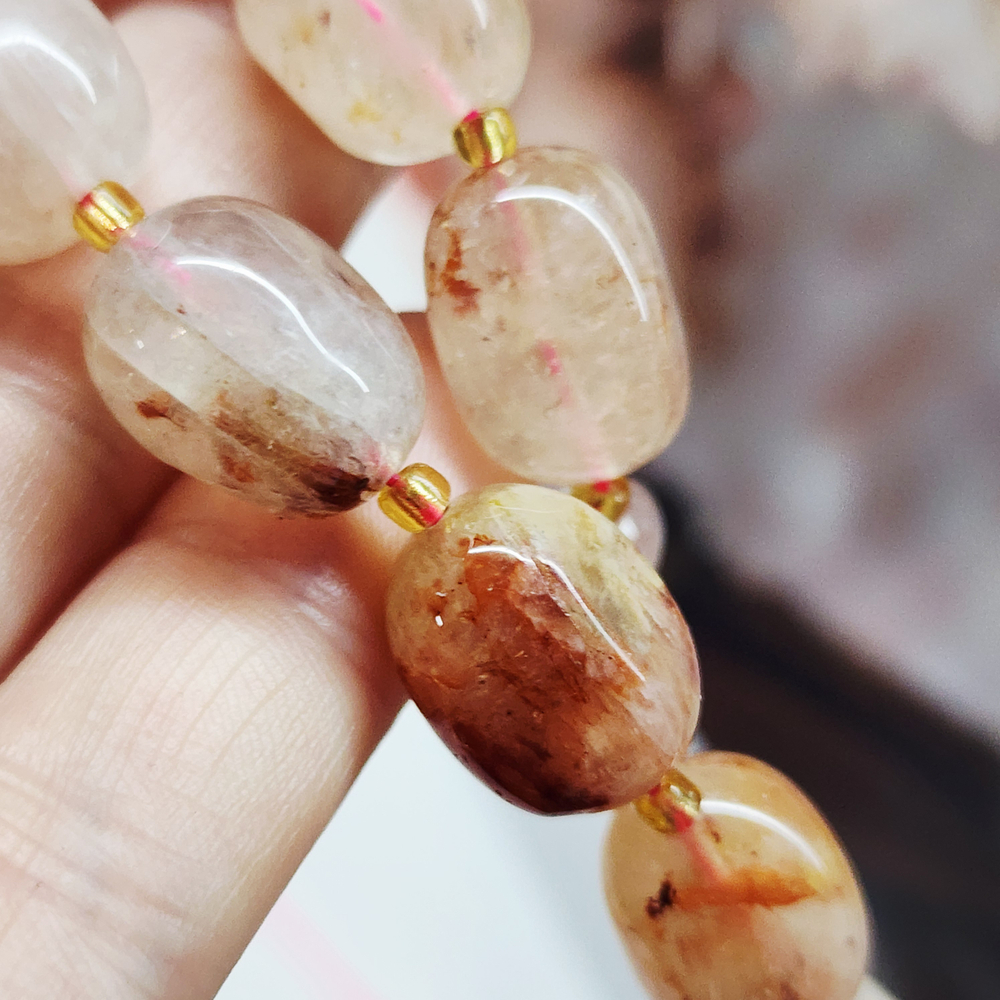 Клубничный кварц, крупная галтовка, 10-15 мм, камни овалы бочонки, штучно