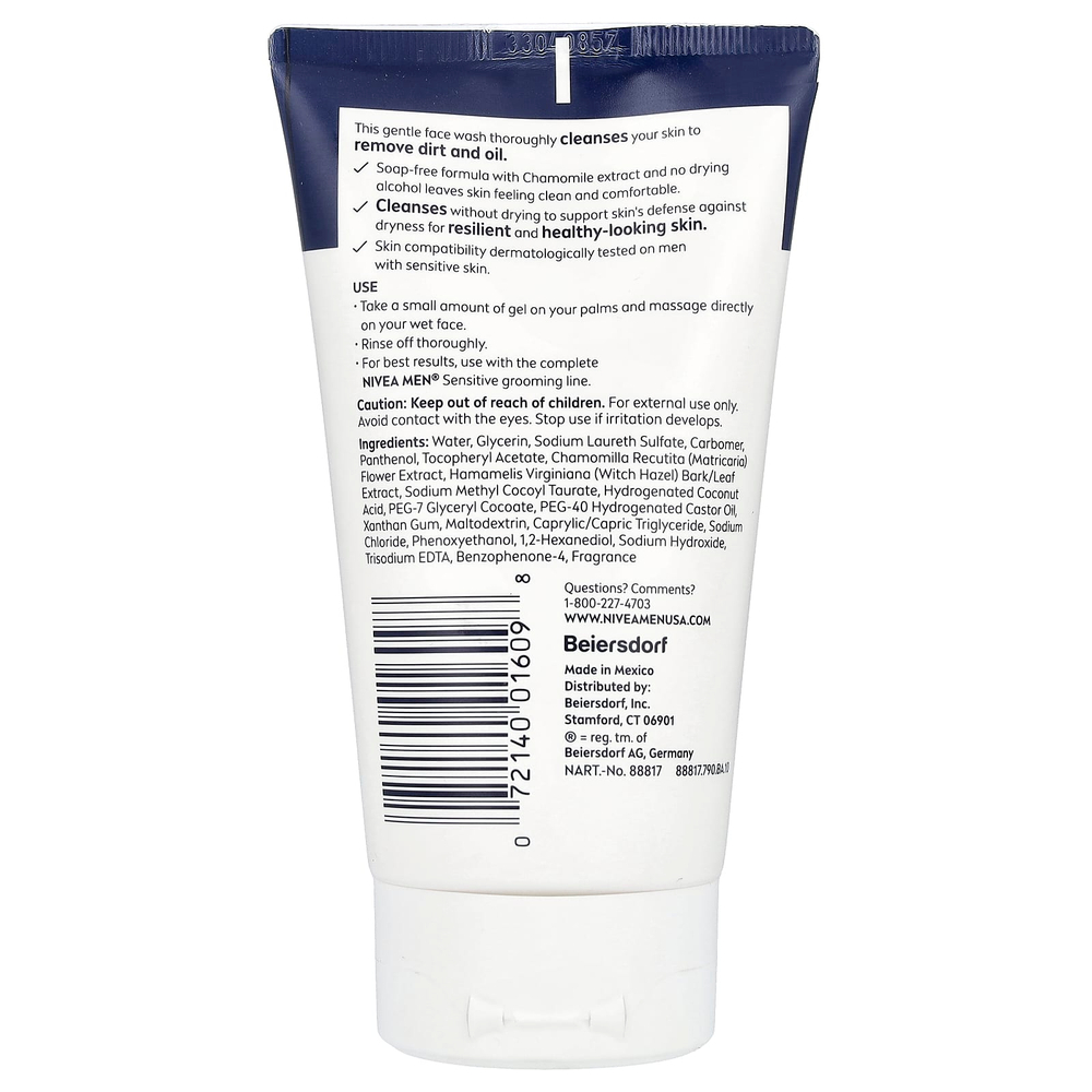 Nivea, Средство для умывания для чувствительной кожи для мужчин, 150 мл (5 жидк. унц.)