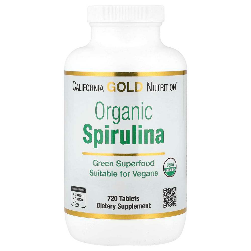 California Gold Nutrition, органическая спирулина с фикоцианином, хлорофиллом и каротиноидами, 720 таблеток (500 мг в 1 таблетке)