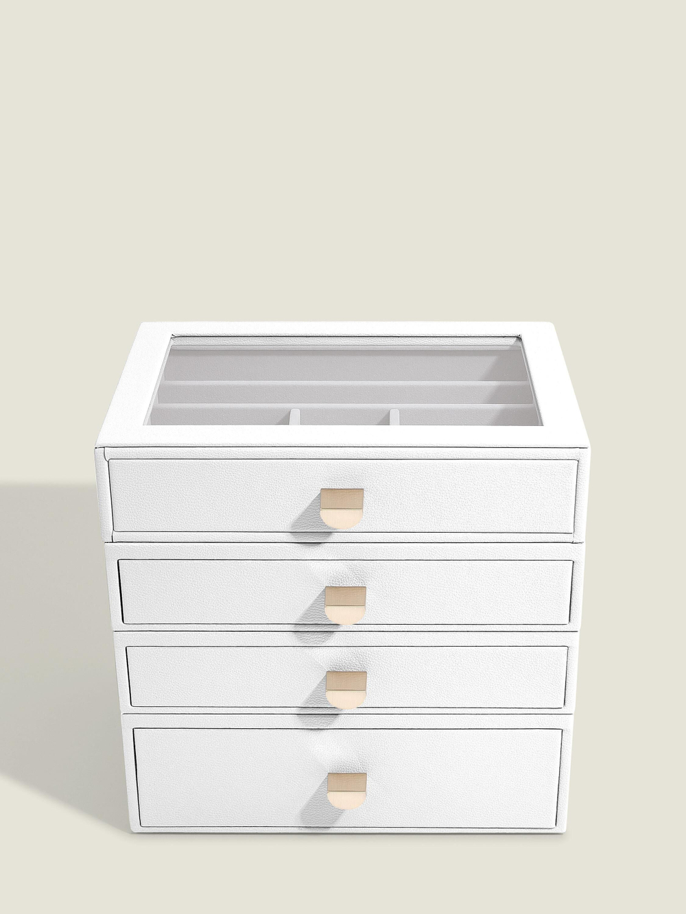 Органайзер для украшений и часов со стеклянной крышкой Stackers Classic Jewellery Box, 4 секции - White Pebble (White Pebble / серый / White Pebble / 500)