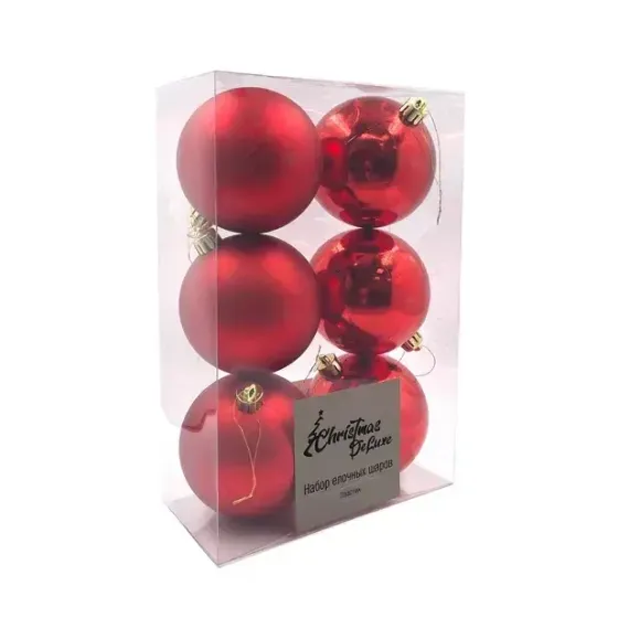 Набор пластиковых шаров Парис 80 мм., красный, 6 шт., Christmas DeLuxe (87568)