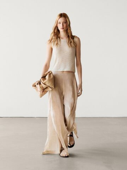 Massimo Dutti Трикотажный топ без рукавов, натуральный, кремовый