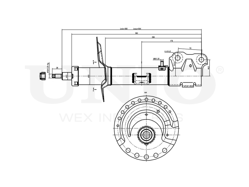 Амортизатор газовый передней подвески левый UNIO SAB-10270