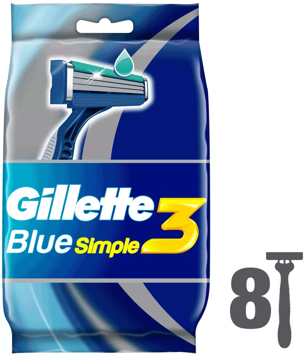 Одноразовые Мужские Бритвы Blue3 Simple, с 3 лезвиями, фиксированная головка, 8