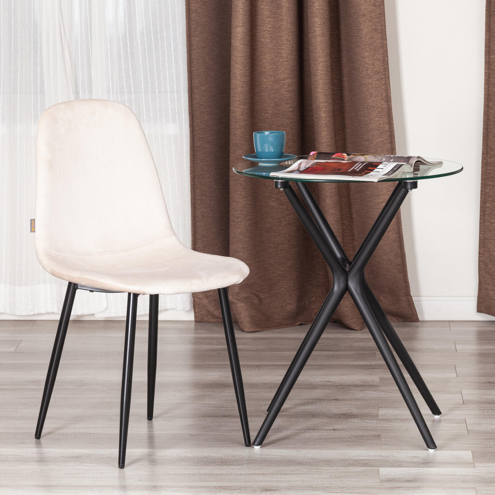 Стул BREEZE (mod. JSC-58) Велюр/металл , 44 х 53 х 86 см, beige (бежевый) HLR2 / черный  (Комплект из 4 шт.)