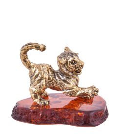 Народные промыслы AM-3875 Фигурка «Тигренок Кано» (латунь, янтарь)