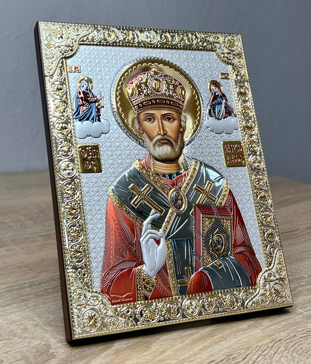 Николай Чудотворец, икона прямоугольная без рамки, красное дерево, эмаль 150х200