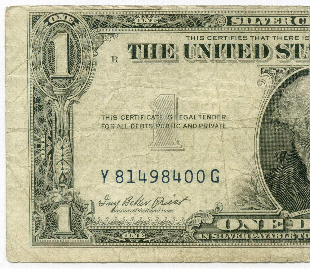 Банкнота США 1 доллар (серебряный сертификат) 1935E Y 81498400 G. F