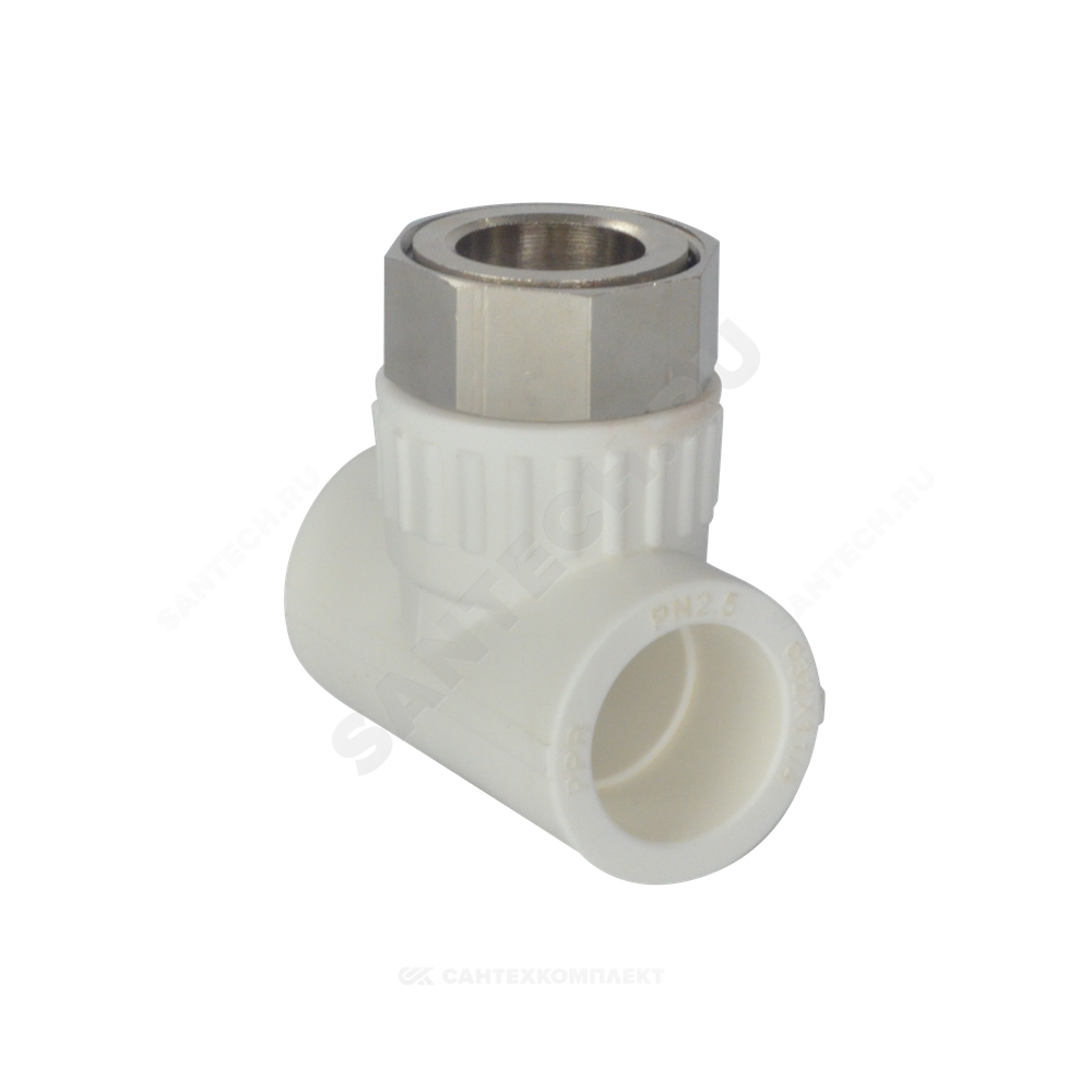 Тройник PP-R комбинированный белый Дн 20х3/4" с накидной гайкой VALFEX 11140120
