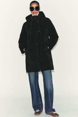 ZARA ВЕТРОЗАЩИТНЫЙ АНОРАК СРЕДНЕЙ ДЛИНЫ ИЗ ПРОРЕЗИНЕННОЙ ТКАНИ, ЧЕРНЫЙ