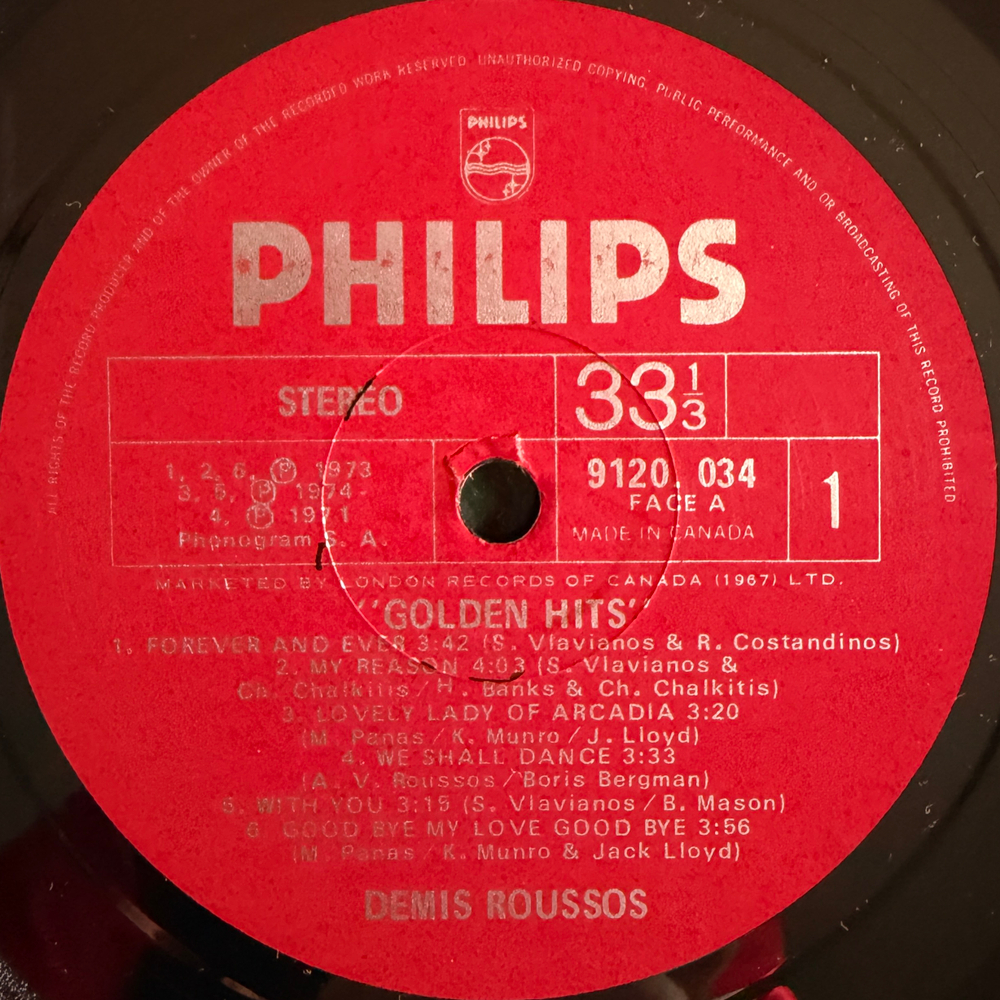 Demis Roussos ‎– Golden Hits (Канада 1975г.)Т