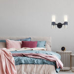 Настенный светильник 2x40Вт Е14, металл/стекло, черный, плафон янтарно/белый