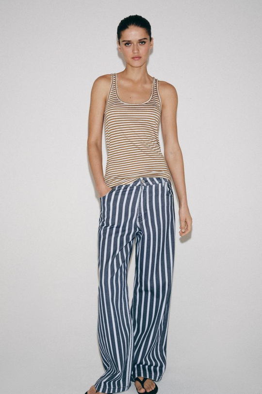 ZARA ФУТБОЛКА В СТИЛЕ РУСТИК В ПОЛОСКУ, ЭКРЮ